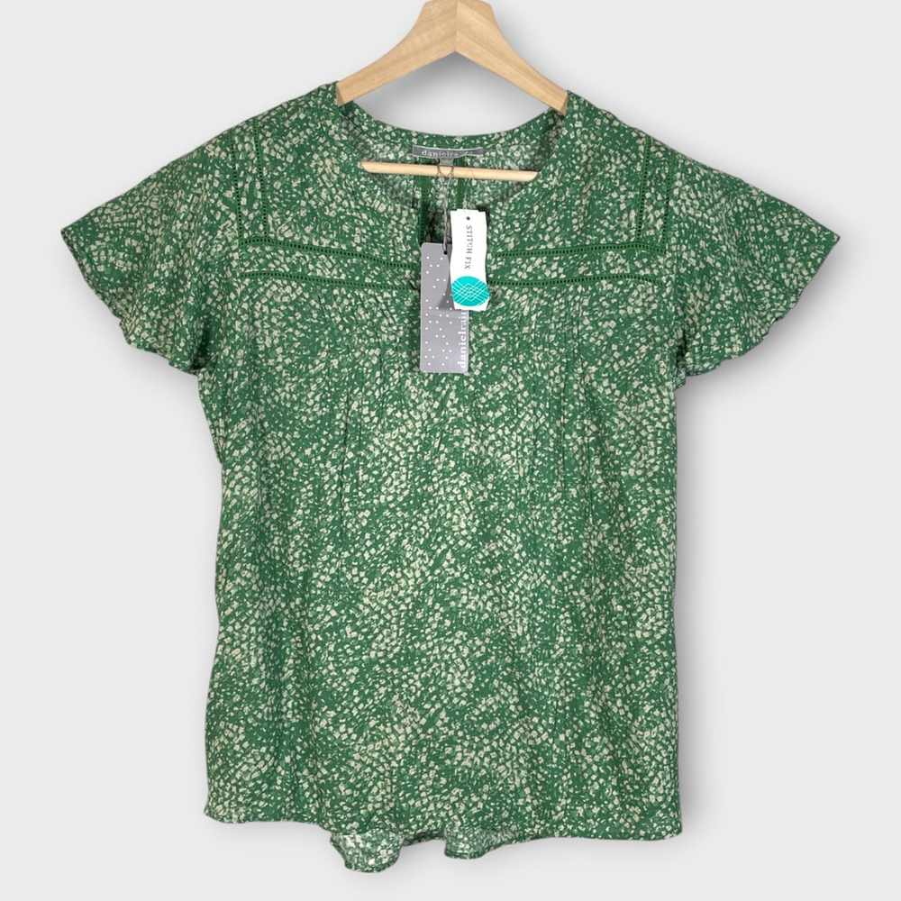 Daniel Rainn Kendall Lace Detail Top MEDIUM Green Boho Feminine Career NEW